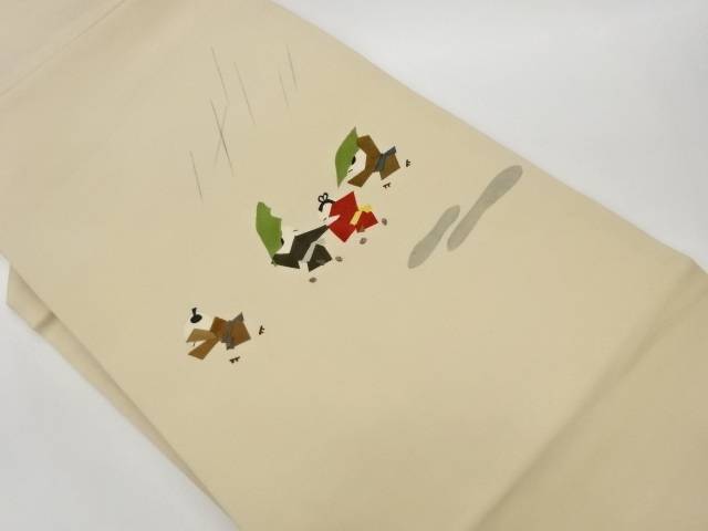 塩瀬雨に童子模様名古屋帯【中古】【着】【名古屋帯】