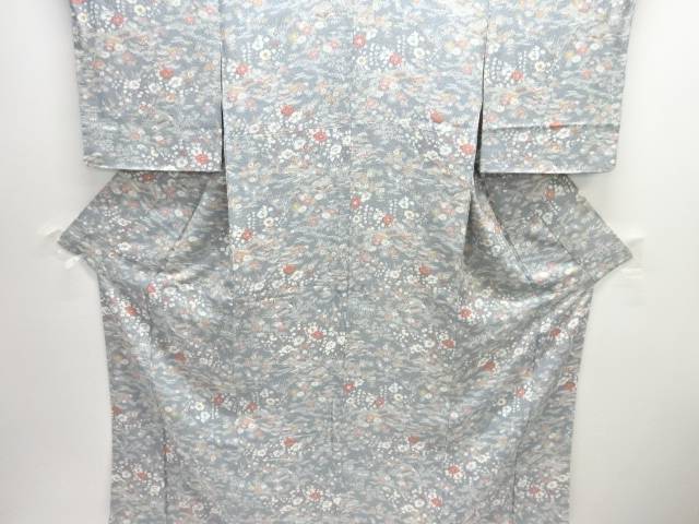 家屋に草花模様小紋着物【中古】【着】【小紋】
