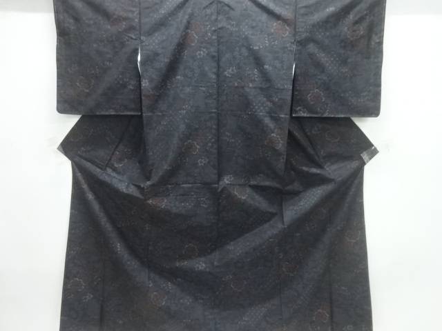 草花模様織り出し本場泥大島紬着物アンサンブル【中古】【着】【紬・お召し】