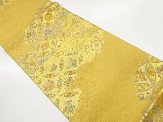 七宝に華紋・草花模様織出し全通袋帯【中古】【着】【袋帯】