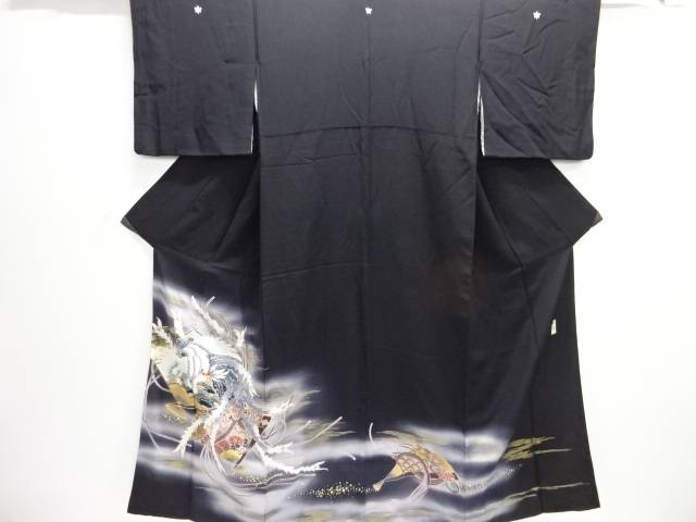 作家物　鳳凰模様刺繍留袖（比翼付き）【中古】【着】【留袖】