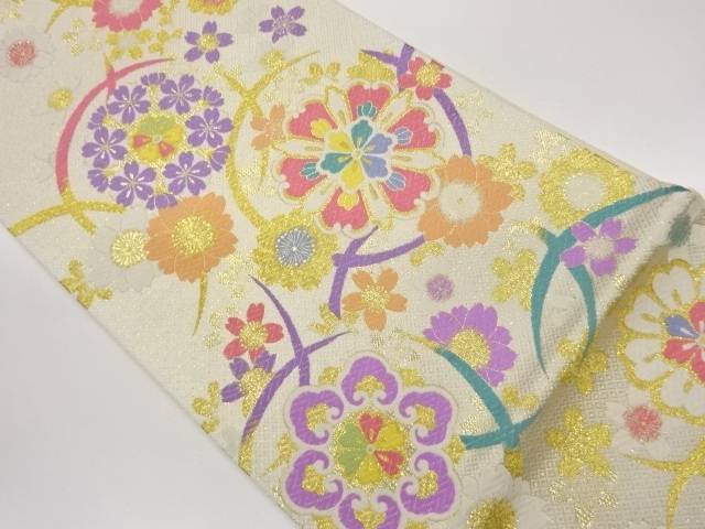 作家物　華文に桜尽くし模様織出し袋帯【中古】【着】【袋帯】