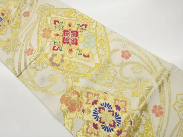 変わり花菱に花々模様織出し袋帯【中古】【着】【袋帯】 17,700円