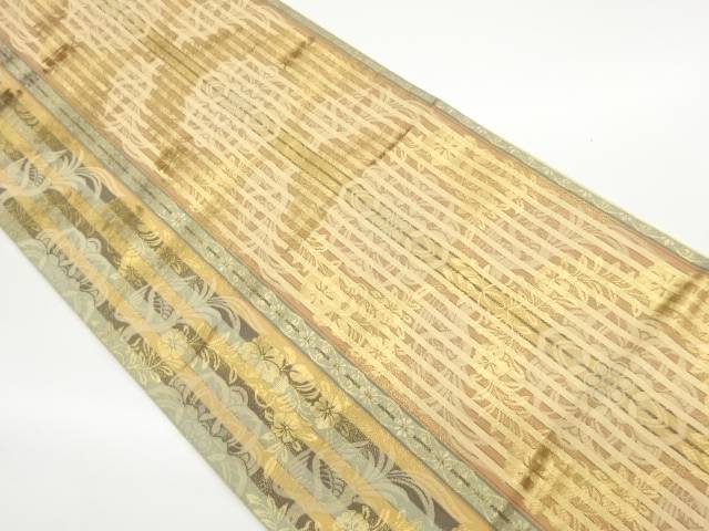 向かい鳳凰に花唐草・華文・縞模様織出し袋帯【中古】【着】【袋帯】｜Kimono-Shinei　２号店
