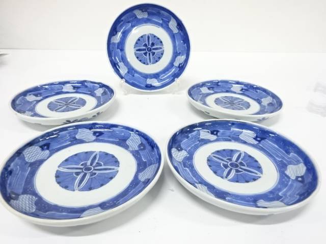 古伊万里　染付　千鳥　七寸皿　5客【中古】【道】