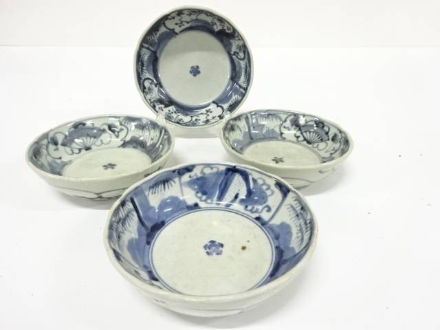 古伊万里　染付　こんにゃく印判　くらわんか　なます皿　4客【中古】【道】｜Kimono-Shinei　２号店