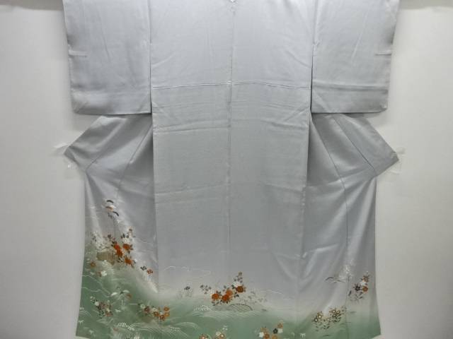 波に草花模様刺繍一ツ紋色留袖【中古】【着】【留袖】