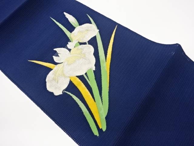 絽綴れ菖蒲模様織出し名古屋帯【中古】【着】【名古屋帯】