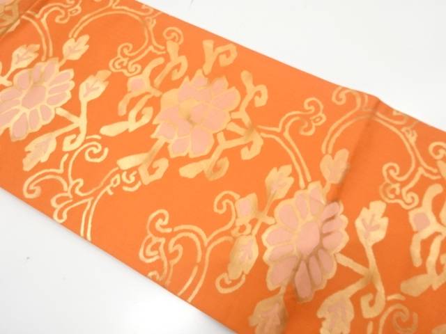 未使用品　抽象花唐草模様織り出し　名古屋帯【着】【名古屋帯】