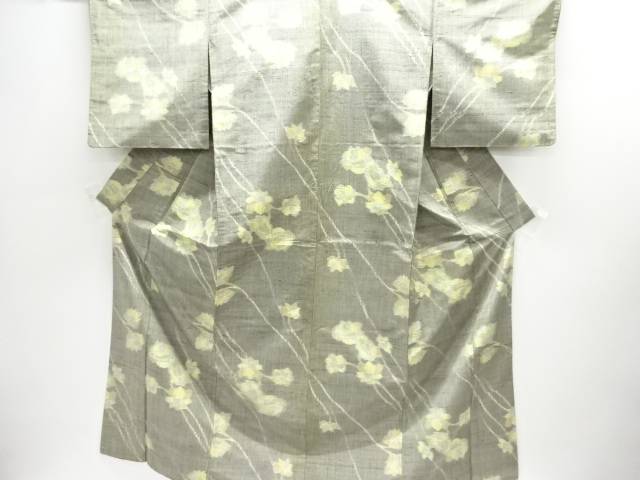 枝花模様織出し手織り紬着物【中古】【着】【紬・お召し】