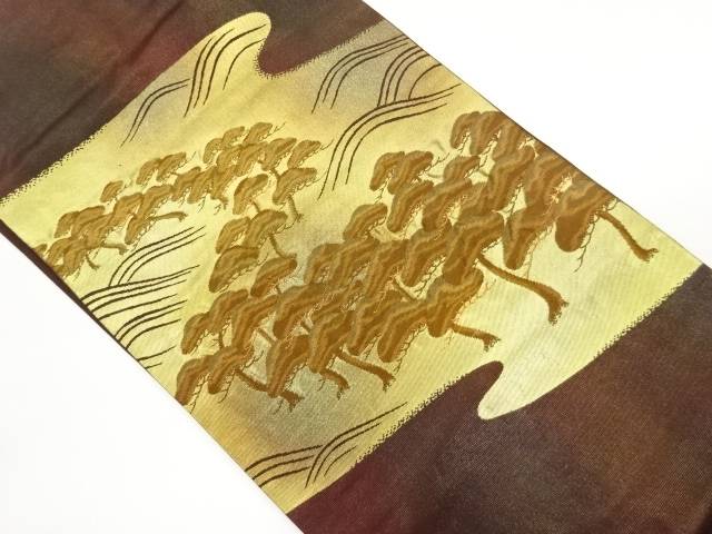 松に波模様織出し名古屋帯【中古】【着】【名古屋帯】