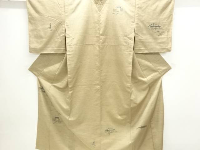 型染 茶屋辻模様手織り紬単衣訪問着【中古】【着】【紬・お召し】