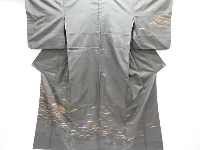 作家物　松・萩・月模様織出し手織り紬訪問着【中古】【着】【紬・お召し】