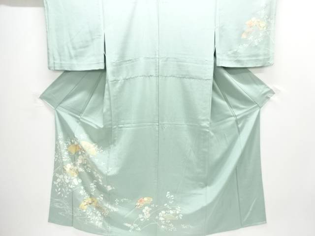 扇に草花模様単衣訪問着【中古】【着】【訪問着・付下げ】