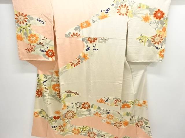 錦紗花模様着物【アンティーク】【中古】【着】【縮緬・錦紗】