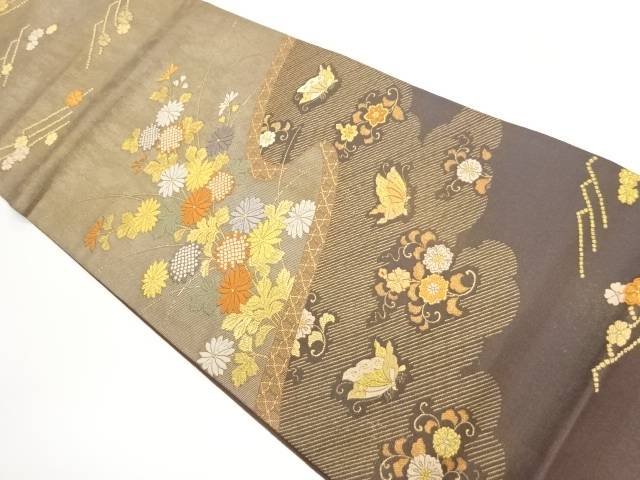 菊に蝶・花唐草模様織出し袋帯【中古】【着】【袋帯】｜Kimono-Shinei　２号店