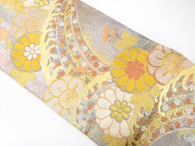 荒波に花模様織り出し　振袖用袋帯【中古】【着】【振袖】｜Kimono-Shinei　２号店 11,130円