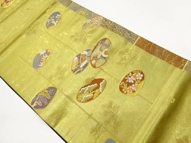 引箔格子に貝合わせ・花々・蝶模様織出し袋帯【中古】【着】【袋帯】｜Kimono-Shinei　２号店