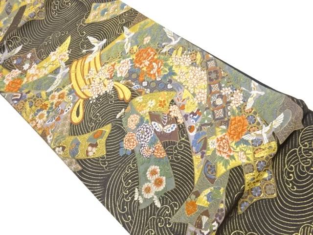 束ね熨斗に草花・群鶴・蝶模様織出し袋帯【中古】【着】【袋帯】｜Kimono-Shinei　２号店