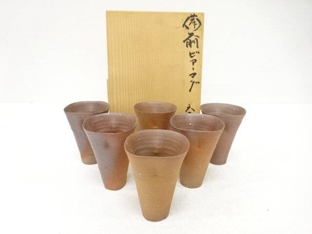 備前焼 森本英助造 ビアマグ 6客揃【中古】【道】|Kimono-Shinei 2号店