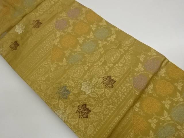 切り嵌め風牡丹唐草に桐・横段模様織出し名古屋帯【中古】【着】【名古屋帯】｜Kimono-Shinei　２号店 15,194円