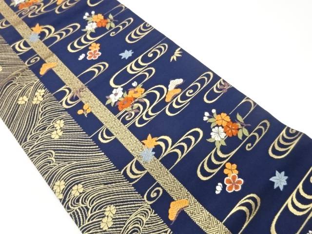 流水に波・草花・縞模様織出し名古屋帯【中古】【着】【名古屋帯】｜Kimono-Shinei　２号店