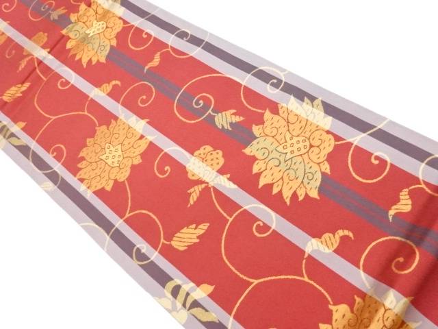 あらいそ製　縞に花唐草模様織出し袋帯【中古】【着】【袋帯】｜Kimono-Shinei　２号店