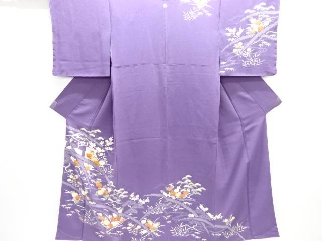 縮緬地菊に松竹梅模様刺繍一ツ紋訪問着【中古】【着】【訪問着・付下げ】|Kimono-Shinei 2号店