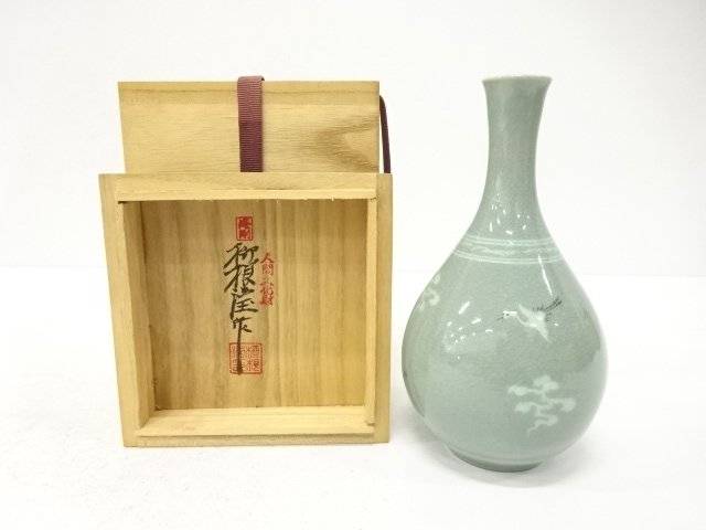 韓国人間文化財　柳海剛造　高麗青磁　花入【中古】【道】｜Kimono-Shinei　２号店