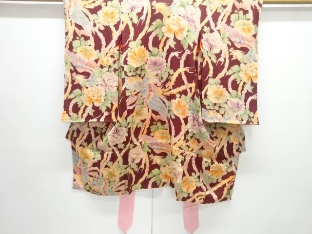錦紗鳳凰に牡丹・菊模様織出し着物【アンティーク】【中古】【着】【縮緬・錦紗】｜Kimono-Shinei　２号店