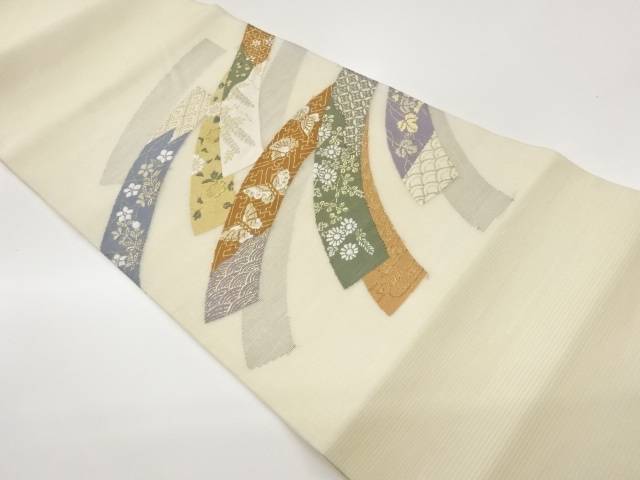 紗 変わり地紙に花々・蝶・古典柄模様織出し袋帯【中古】【着】【袋帯】|Kimono-Shinei 2号店