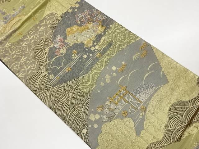 地紙に民家風景模様織出し袋帯【中古】【着】【袋帯】｜Kimono-Shinei　２号店