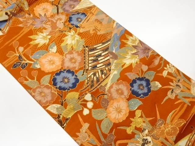 屋敷に草花・橋模様織出し袋帯【中古】【着】【袋帯】｜Kimono-Shinei　２号店