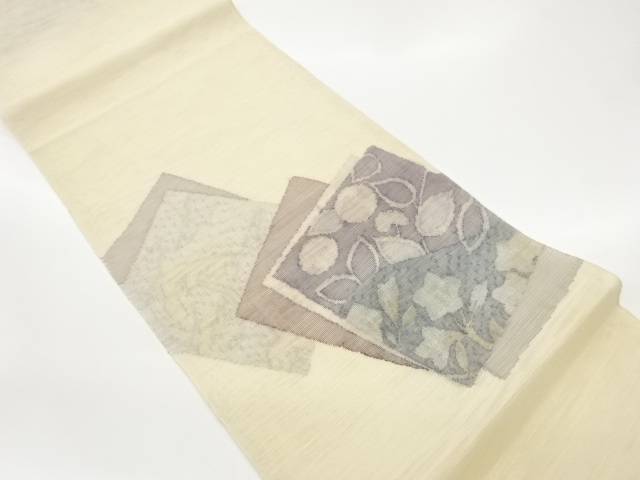紗紬色紙に抽象桔梗・花葉模様織出し袋帯【中古】【着】【袋帯】｜Kimono-Shinei　２号店