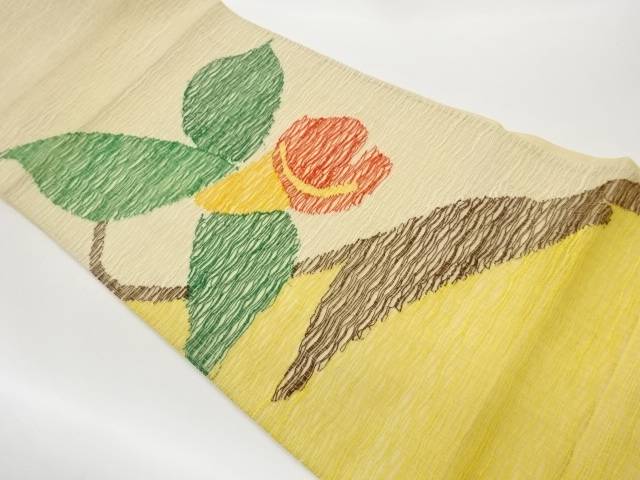 手織り紬すくい織抽象花葉模様織出し夏用袋帯【中古】【着】【袋帯】｜Kimono-Shinei　２号店