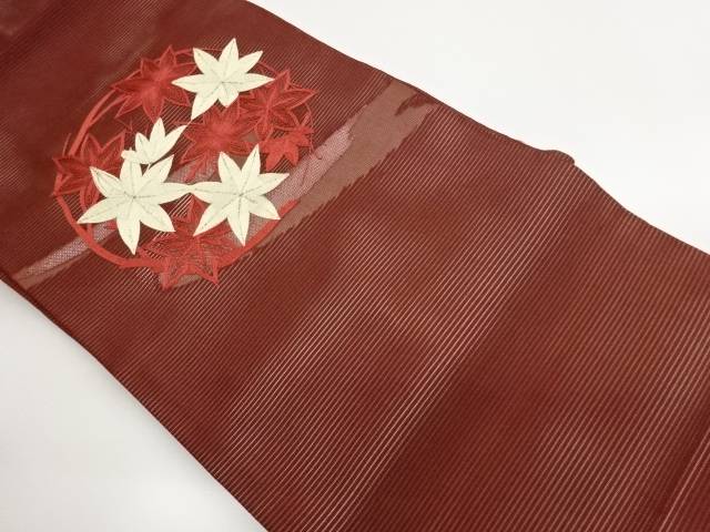 絽紅葉に輪模様刺繍名古屋帯【中古】【着】【名古屋帯】｜Kimono-Shinei　２号店