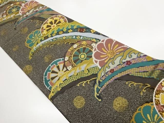 波に源氏車・花模様織出し袋帯【中古】【着】【袋帯】|Kimono-Shinei 2号店