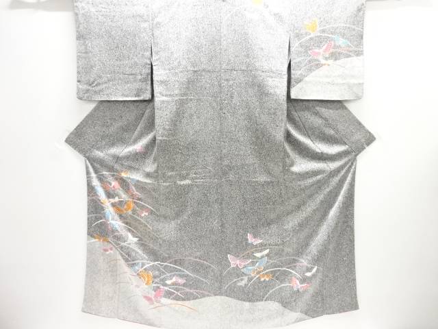 芝草に蝶模様刺繍訪問着【中古】【着】【訪問着・付下げ】｜Kimono-Shinei　２号店