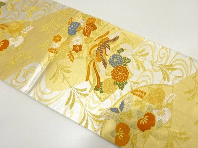 流水に地紙・尾長鳥・菊・桐模様織り出し 袋帯【中古】【着】【袋帯】|Kimono-Shinei 2号店