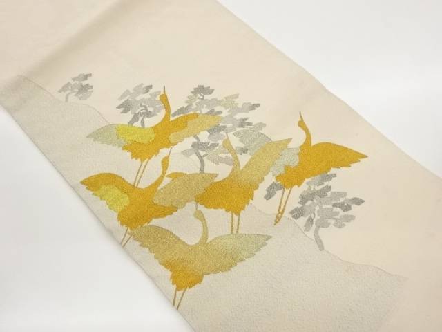 本綴れ鶴に木々模様織り出し名古屋帯【中古】【着】【名古屋帯】｜Kimono-Shinei　２号店