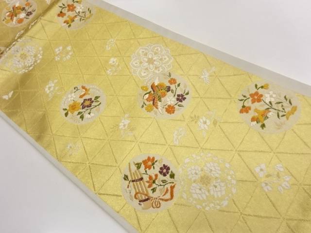 花喰鳥・蝶・丸文に華紋模様織出し袋帯【中古】【着】【袋帯】｜Kimono-Shinei　２号店
