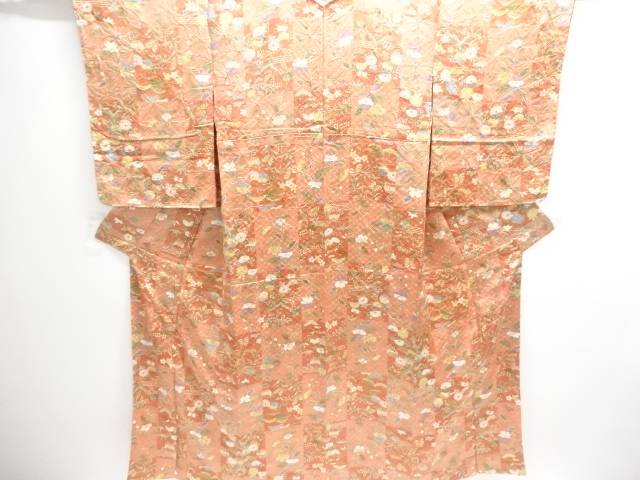 未使用品　仕立て上がり　市松に草花模様小紋着物【着】【小紋】｜Kimono-Shinei　２号店