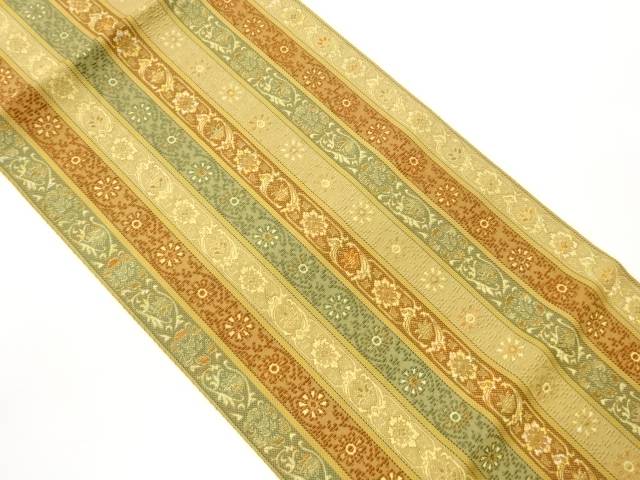 本場筑前博多縞に花唐草模様織出し名古屋帯【中古】【着】【名古屋帯】｜Kimono-Shinei　２号店