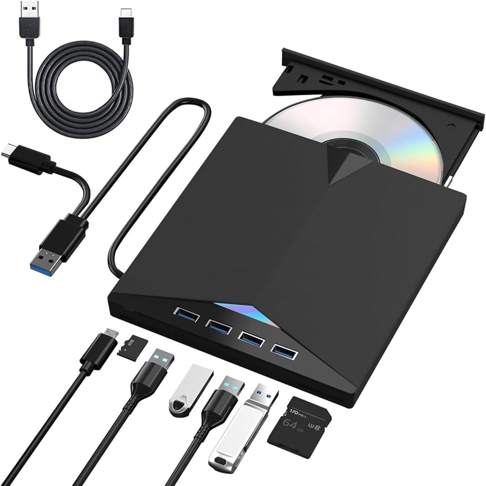 ブルーレイドライブ 外付け ブルーレイプレーヤー USB3.0&Type-C両接続 再生/読み込み 薄型 軽量 ポータブル USB給電ケーブル付きWindows 7-11 OS/Mac OS対応 TF/SD/USBポート付き|ネットClick Store 店
