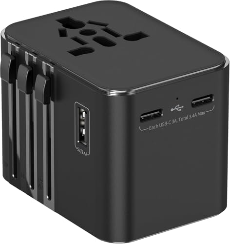 変換プラグ 海外2025最新 全世界対応 海外旅行用電源コンセ ントマルチ2つUSB-Cと1つUSB-Aポート付き C/O/BF/Aタイプ付きアダプター ヨーロッパ/韓国/オーストラリア/イギリス/アメリカ/中国などの国に対応 (ブラック)