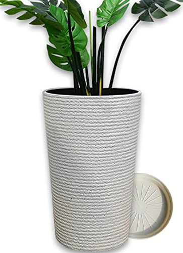 Floralies プランター 大型 おしゃれ 受け皿付き 植木鉢 大型 軽量 屋内 屋外用 プランター 深型 高さ42cm 排水穴付 観葉植物 鉢 植木鉢 (ホワイト（ 高さ42cm）, 1個当たり)