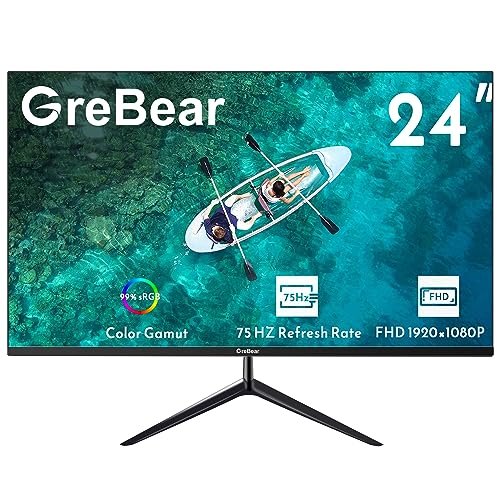 Grebear 24インチ モニター コンピューター ディスプレイ 75Hz FHD IPSパネルスクリーン 1080P PCモニター 5ms(GTG)応答時間 99% sRGB 低ブルーライト 反射防止LEDデスクトップディスプレイ HDMI/VGA/Freesync/VESA対応 チルト調整可能|ネットClick Store 店