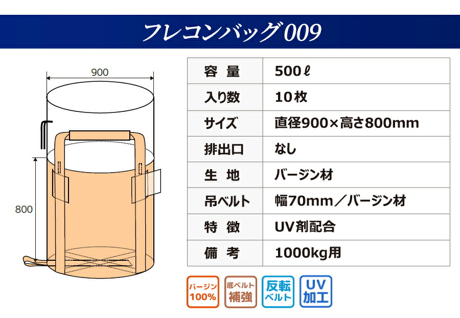 送料無料カード決済可能 フレコンバッグ 009 丸型 900φx800H 上部全開 排出口なし 10枚入 バージン材 コンテナバッグ  フレキシブルコンテナバッグ www.todoceremonia.es