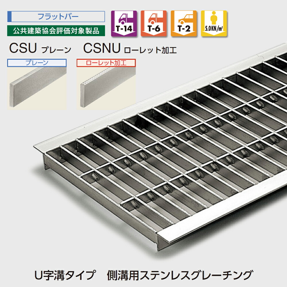 U字溝用 グレーチング CSU/飾り気のない CSNU/置き目ネットボール工業 U字溝手合い 雨うけ用 ステンレスグレーチング 滑っこい赤ちょうちん 人道用 T-2 T-6 T-14 中部コーポレーション【返品取り替えっこ不可】
