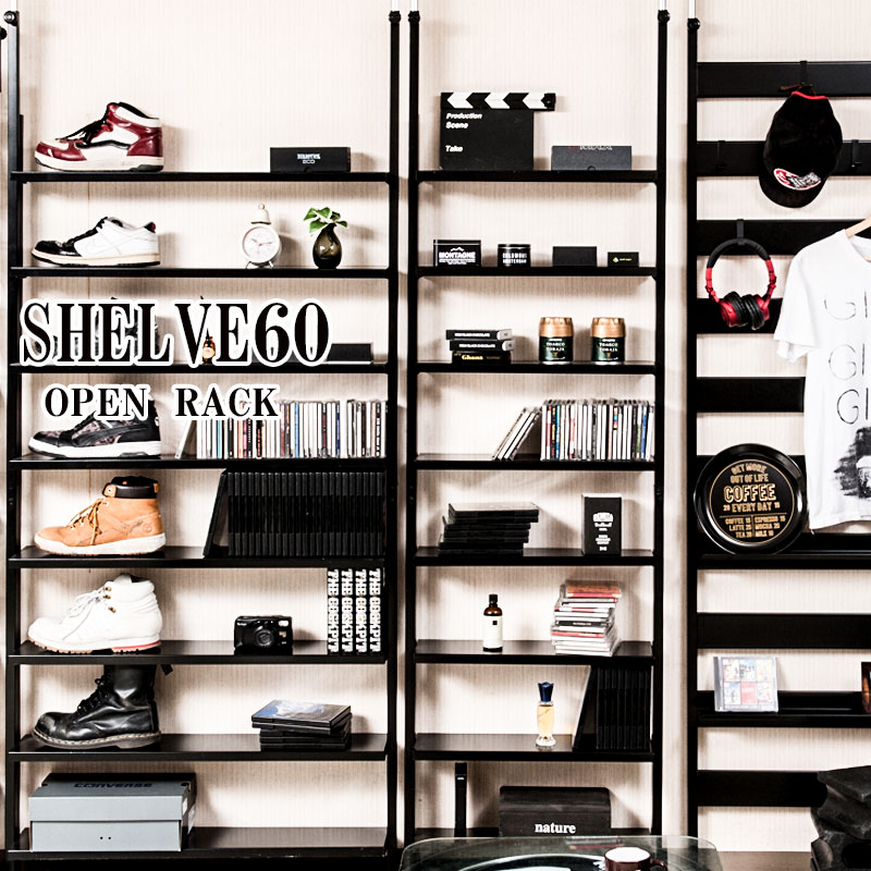 【楽天市場】【Shelve】ブラックインテリア特集 黒 黒い家具 突っ張り薄型オープンラック 幅60 本棚 ブックラック 書棚 コミック ...